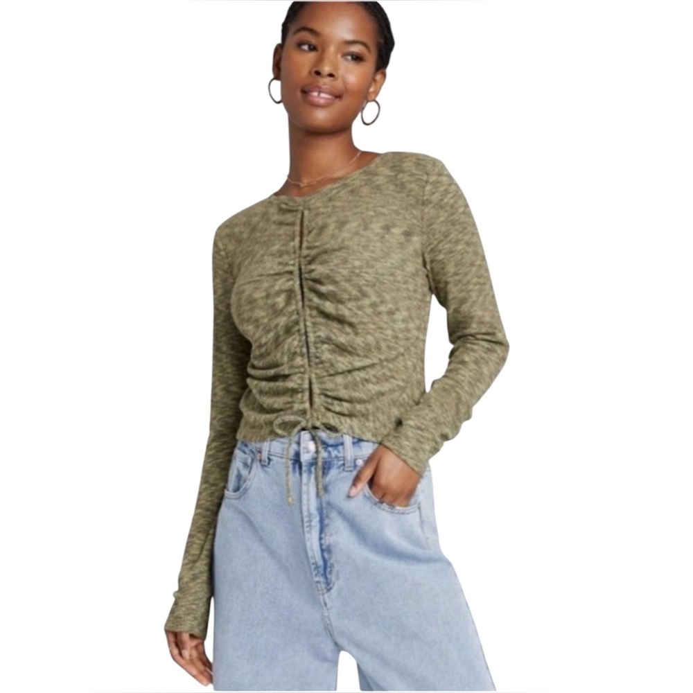 ✨NWT Wild Fable Olive Long Sleeve Ruched Blouse Various Sizes
